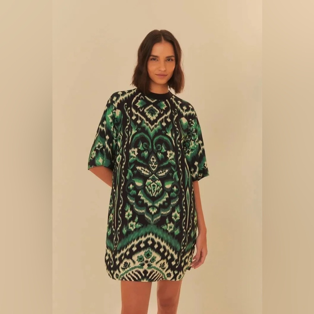 Farm Rio Dress Vestido Ikat Print Shift Dress, NWT